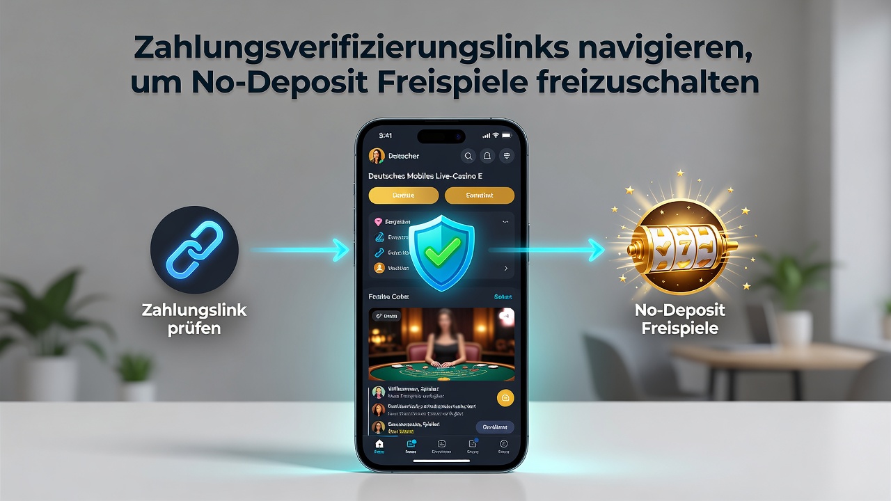 Darstellung einer sicheren mobilen Transaktion mit Verifizierungslink in einer Live-Casino-App
